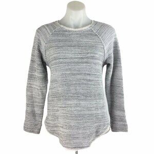 Vince Sweater Gray White Knit LongSleeve Silk Trim